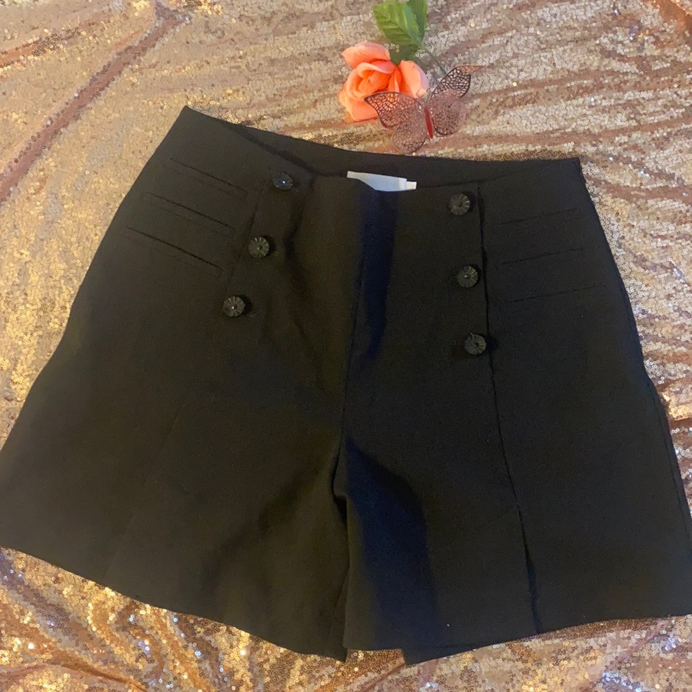Anne Fontaine Black Shorts with Decorative Buttons